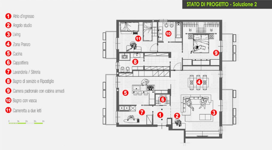 Due differenti progetti per un appartamento da 120 mq ... Progetti per ristrutturare casa